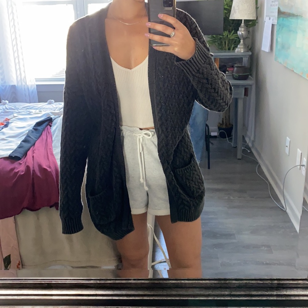 Long, Cozy Dark Grey Cardigan